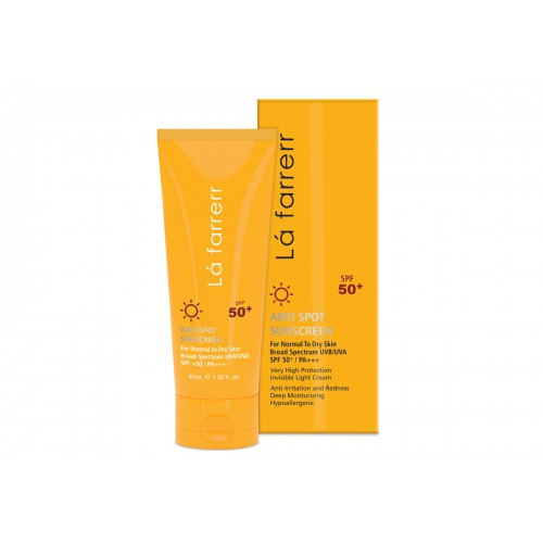 کرم ضد آفتاب SPF50 پوست خشک و معمولی لافارر ضد لک بی رنگ 40 میلی گرم
