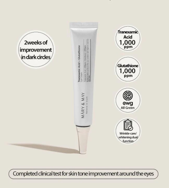 کرم دورچشم روشن کننده و ضد لک حاوی ترانگزامیک اسید و گلوتاتیون مری اند می