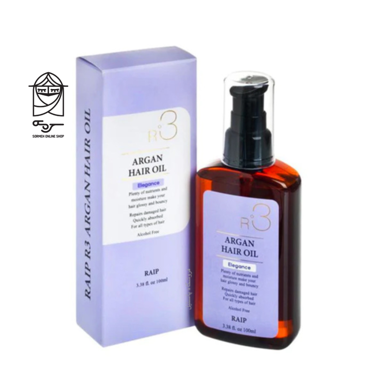 نمای نزدیک بطری روغن آرگان Raip R3 مخصوص تقویت و نرمی موها